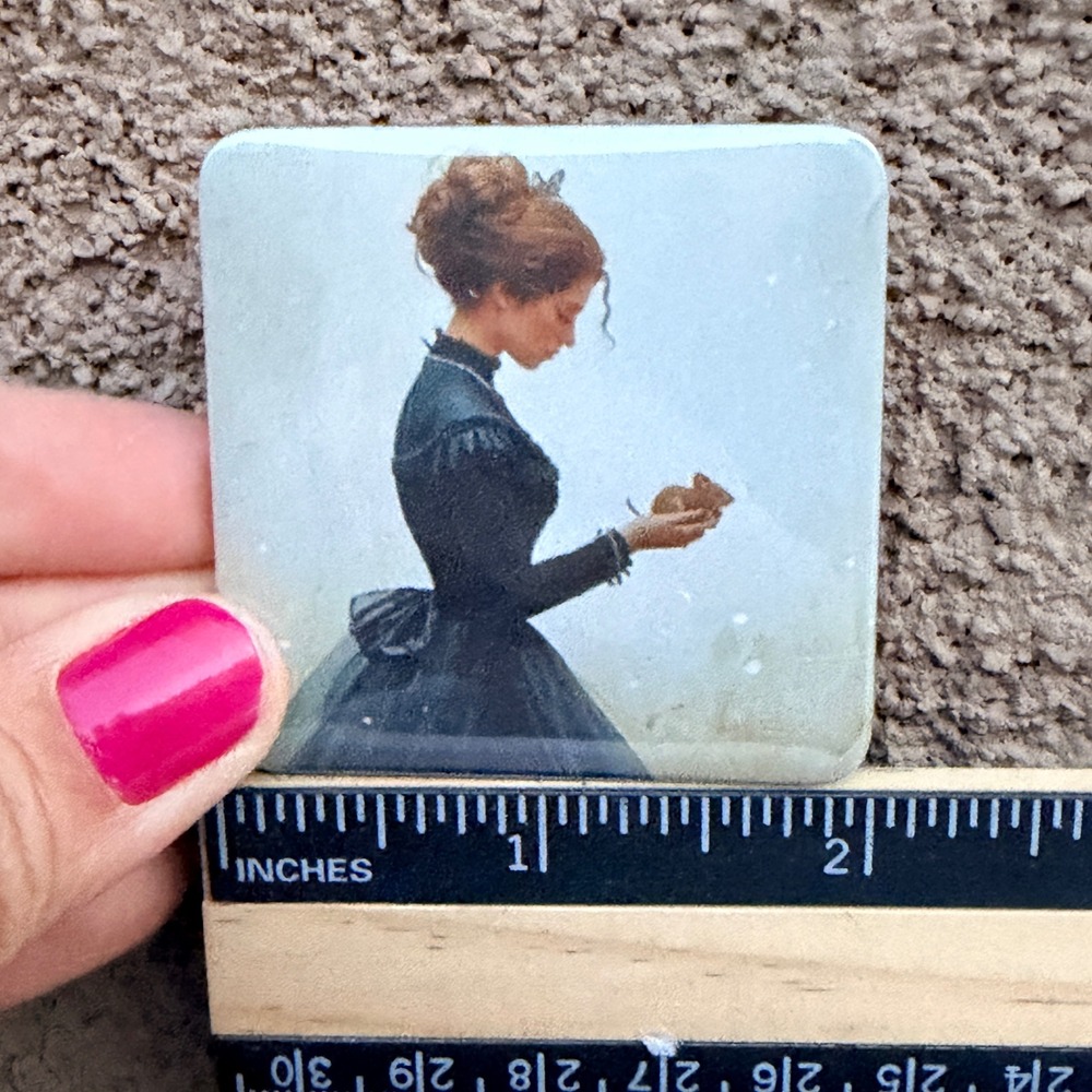 Handmade Victorian Woman Mouse Portrait Square Magnet Art Dark Academia 2x2